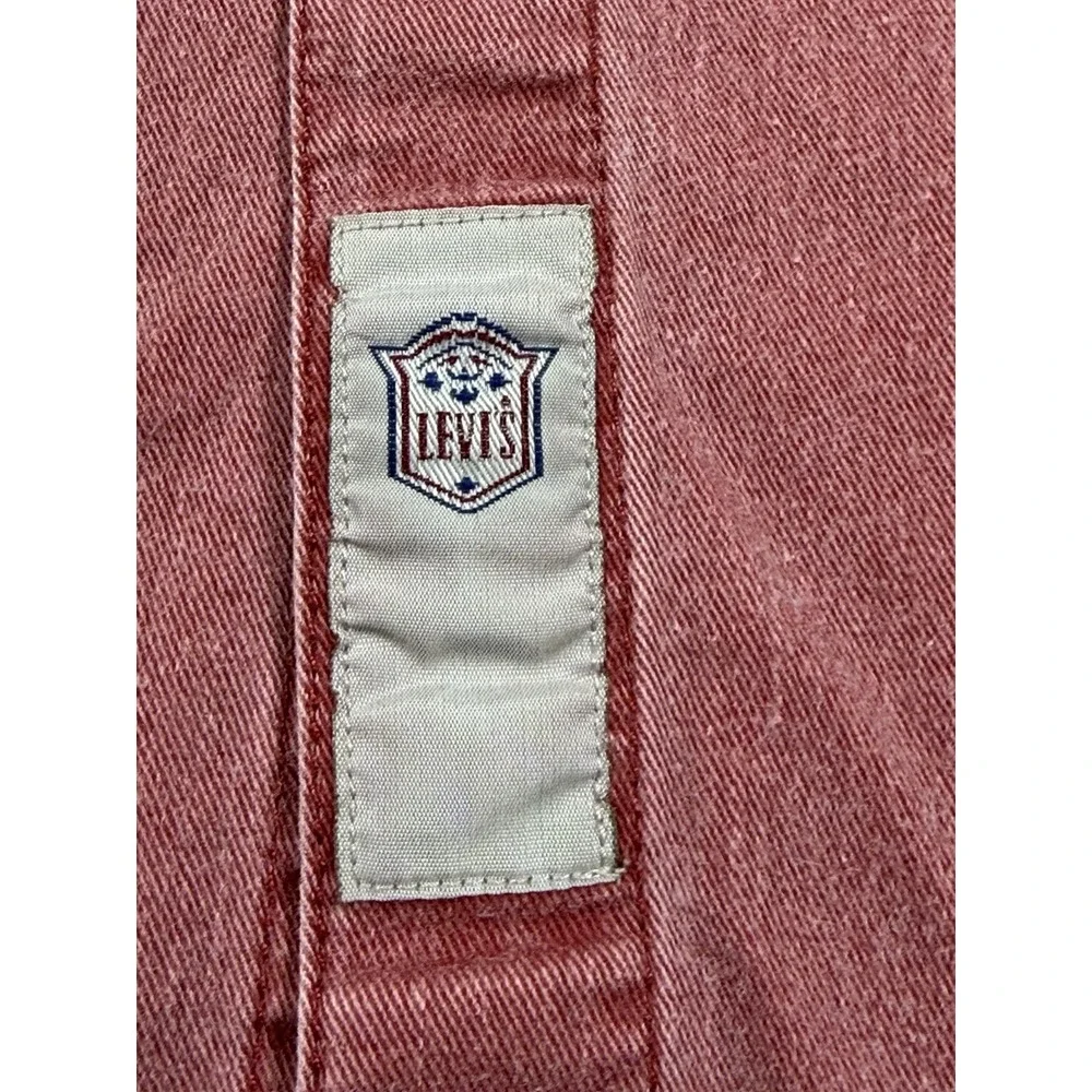 Vintage 90s Levis Denim Shirt Mens Medium Red Faded Washed Button Up Workwear